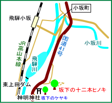 坂下の十二本ヒノキ　マップ