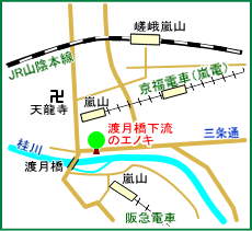 渡月橋下流のエノキ　マップ